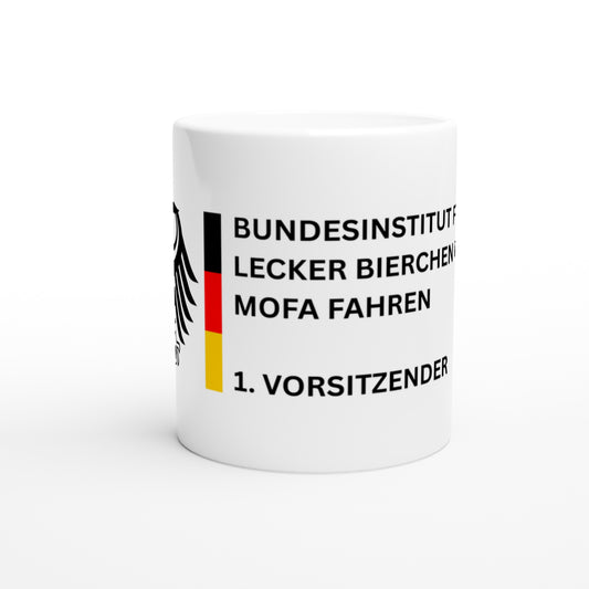 Tasse Weiß. Lecker Bierchen und Mofa.